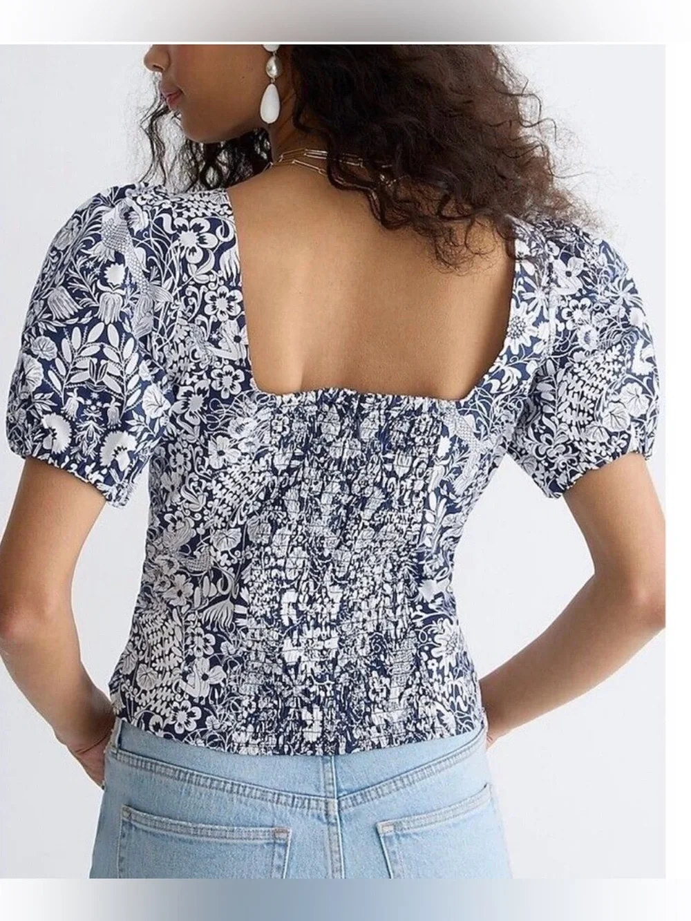J.CREW • Puff-sleeve cotton poplin squareneck top in mermaid floral 4 BR056